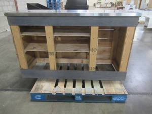 lot 246 image: Large Wooden Island With Shelving With Stainless Steel Top (60 x 24 x 36Tall) - Used in retail store.