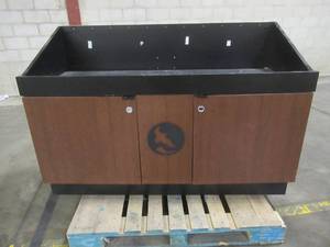 lot 249 image: Large Wooden Display CabinetBin With Power and Gander Mt. Logo (60 x 24 x 41Tall) - Used in retail store.