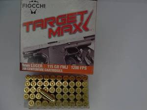 lot 37 image: FIOCCHI Target Max 9mm 115 GR FMJ 200 rounds