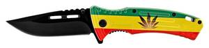 lot 131 image: 4.75 Spring Assisted Drop Point Traditional Folding Pocket Knife - Rasta Marijuana