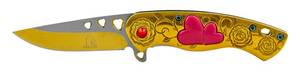 lot 126 image: 4 Stainless Steel Hippie Love SweetTarts Hearts Folding Pocket Knife - Gold