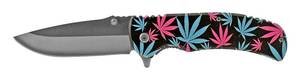lot 127 image: 4.5 Heavy Duty Full Metal Stainless Steel Spring Assisted Folding Pocket Knife - Pink and Blue Marijuana Pot