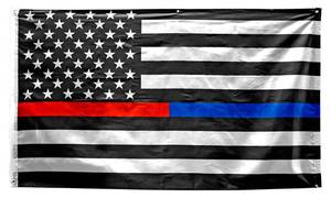 lot 8 image: 3 x 5 Thin Red and Blue Line American Flag (Firefighters and Police)