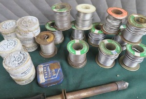 lot 45 image: 2 BOXES OF SOLDERING WIRE & PASTE WITH SOLDERING IRON