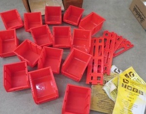 lot 99 image: NEW PLASTIC UNUSED BINS WITH LABLES