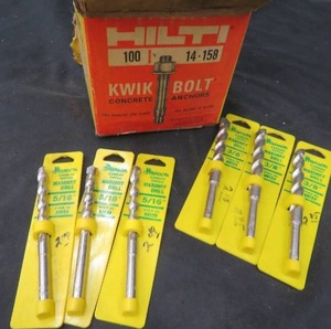 lot 189 image: NEW MASONRY DRILL BITS. KWIK BOLT  CONCRETE ANCHORS