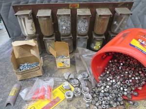 lot 197 image: NEW SCREWS, NAILS,  NUTS, ETC. & VIS-A-PART STORAGE BOARD