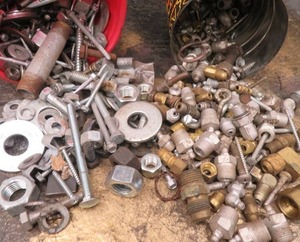 lot 203 image: 2 CANS OF MISC. BRASS FITTINGS, NUTS, BOLTS, SCREWS