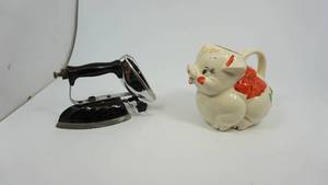 lot 37 image: Vintage electric iron, vintage Shawnee pig creamer