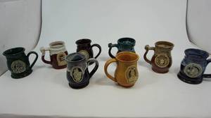 lot 44 image: Set of eight vintage renaissance pottery mugs