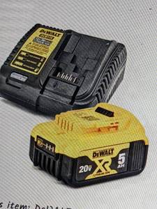 lot 124 image: Dewalt DCB205 20V 5.0 AH XR Lithium Ion Battery and 20V Max Charger