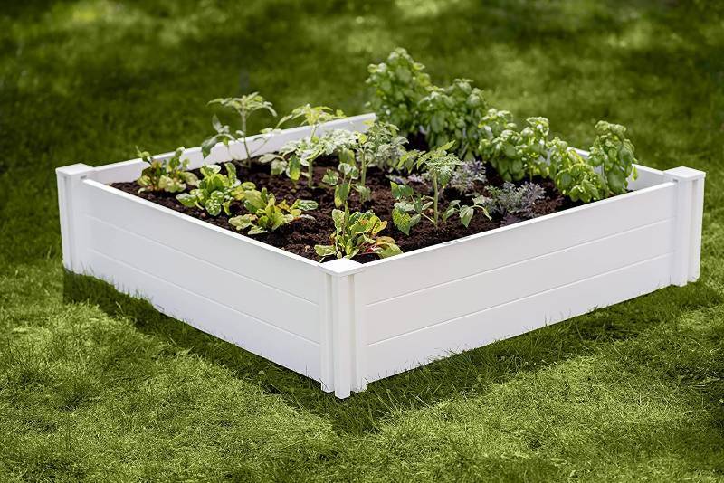 lot 668 image: 2 Pack - Vita Classic 4X4x11 Vinyl Raised, White VT17114 Modular Garden Bed