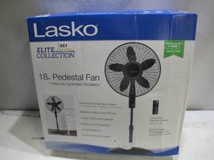 lot 661 image: Lasko Elite Collection 18-inch Pedestal Fan with Remote - Black