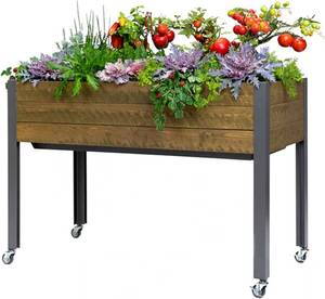 lot 664 image: NEW CedarCraft Convenient Self-Watering Elevated Cedar Planter w 4 Caster Wheels, 21 x 47 x 32In, Flexible Container Gardening for Healthy Plants, Brown