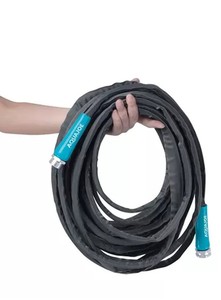 lot 684 image: NEW Aqua Joe AJFJH75-XT1 Superlight Fiberjacket Max Garden Hose with Bonus Adjustable Twist Nozzle, 75-Foot