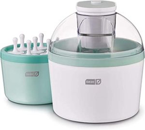lot 695 image: DASH Everyday Ice Cream Maker for Gelato, Sorbet, Frozen Yogurt  Popsicles, with Mixing Bowl & Popsicle Molds  Recipe Book, 1 Quart - Aqua