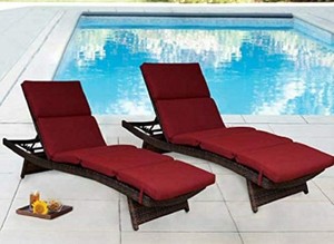 lot 708 image: 2 Sunbrella Cushions Performance Fabrics Outdoor For Chaise Lounge BrickChili Red
