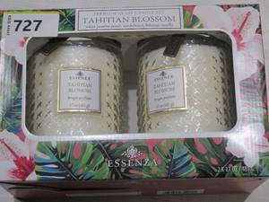 lot 727 image: NEW ESSENZA TAHITIAN BLOSSOM PREMIUM CANDLE SET, 2 PACK x 17 OZ