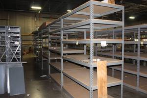lot 442 image: Heavy Duty Wood ShelvingMetal Industrial Racking