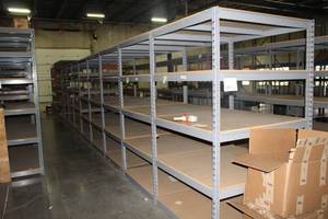 lot 443 image: Heavy Duty Wood ShelvingMetal Industrial Racking