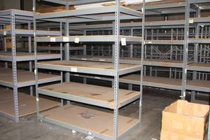 lot 444 image: Heavy Duty Wood ShelvingMetal Industrial Racking