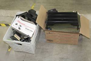 lot 622 image: Lot of (2 Boxes) Office Supplies - Post-It Nodes, File Dividers, Tape Dispensers