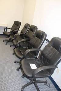 lot 660 image: Lot of (5) Leather Executive Rolling Office Arm Chairs