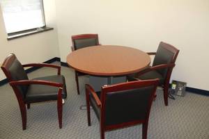 lot 746 image: 48 Wood Office Conference Table with (4) PaddedWood Office Arm Chairs