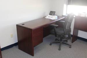 lot 770 image: Wooden Office Desk Set with Desk, Bookcase, Side Table, Lateral File, Rolling Office Arm Chair