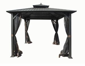 Hampton Bay Holden 10 ft. x 10 ft. Black Hard Top Galvanized Steel Gazebo, TPGAZ9011. - UNCLAIMED FREIGHT