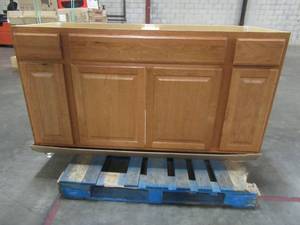 Golden Oak 60 Sink Base Shaker Style Kitchen Cabinet, KSB60-MO - Cracked LH Side (not bad).