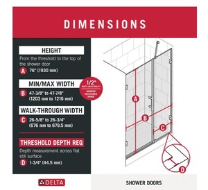Delta Ametrine 47-38 to 47-78 in. x 78 in. Hinged Frameless Shower Door in Brushed Nickel with 516 in. (8mm) Clear Glass, SDHS848-BN-R.