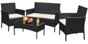 Brown 4-Pieces Wicker Outdoor Patio Furniture Sets Rattan Chair Wicker Set with Beige Cushion - APPEARS TO BE IN NICE CONDITION