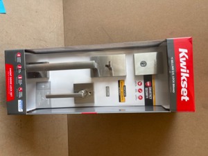 Kwikset San Clemente Low Profile Satin Nickel Single Cylinder Entry Door Handleset w Halifax Door Handle feat SmartKey Security
