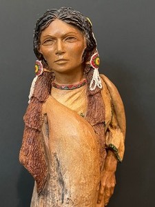 lot 32 image: Listening Woman Carved Figurine by Stephen Herrero