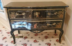 lot 5 image: Black Lacquered Chinoiserie Two Drawer Chest