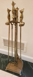 lot 14 image: Brass Fireplace Accessories Set