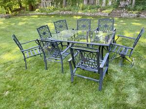 lot 330 image: Glass Top Patio Table and 8 Chairs