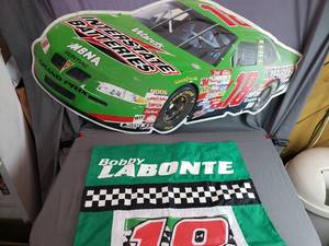 lot 108 image: Large Bobby Labonte Metal Car Sign and Banner