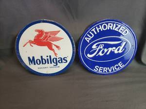 lot 120 image: Reproduction Tin Mobilgas and Ford Signs
