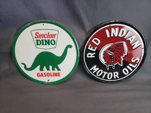 lot 121 image: Reproduction Sinclair and Red Indian Oils Signs