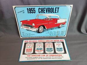 lot 125 image: Vintage Style Repro Chevrolet and Dino Oil Signs