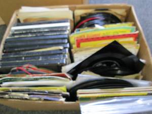 box of christmas and kids 45 record...