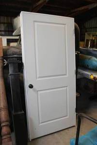 lot 321 image: Lowes Millwork 36 Left Hand Exterior House Door 2-panel with Frame, Hardware and Keys
