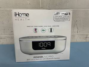 iHome Health Power UVC Pro 360-Degree UV-C iPhone  Samsung Sanitizer with Bluetooth Speaker Alarm Clock & Dual USB Charging
