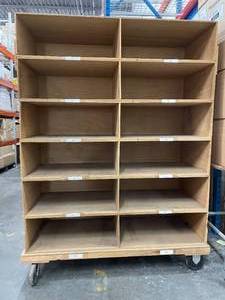 Large Wooden Rolling Storage Cart  Shelf  Shelving with Compartment Dividers on Casters