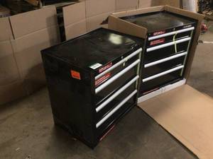 Lot of 2 Husky 26.5 in. W x 18 in. D Standard Duty 4-Drawer Rolling Tool Cabinet in Gloss Black One Unit Damaged Customer Returns See Terms on Aucton