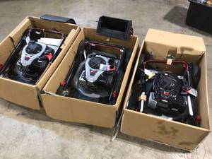 Lot of 3 Murray 21 in. 140 cc Briggs and Stratton Walk Behind Gas Push Lawn Mower with Height Adjustment and with Mulch Bag Customer Returns See Terms on Auction