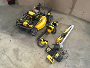 Mix Lot of Dewalt Lawn Equipment, Lawn mower, 16 Chainsaw, 14 Weed Trimmer, Customer Returns - Review all pictures