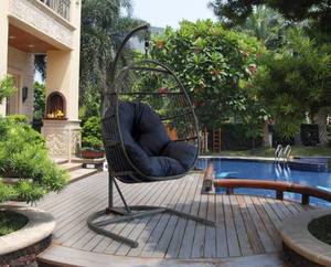 lot 11 image: D&ampF Crosby Folding Patio Egg Chair with Stand